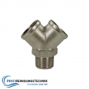 Verteilerstück Y-Stück mit 2x Innengewinde und 1x Außengewinde aus Messing vernickelt